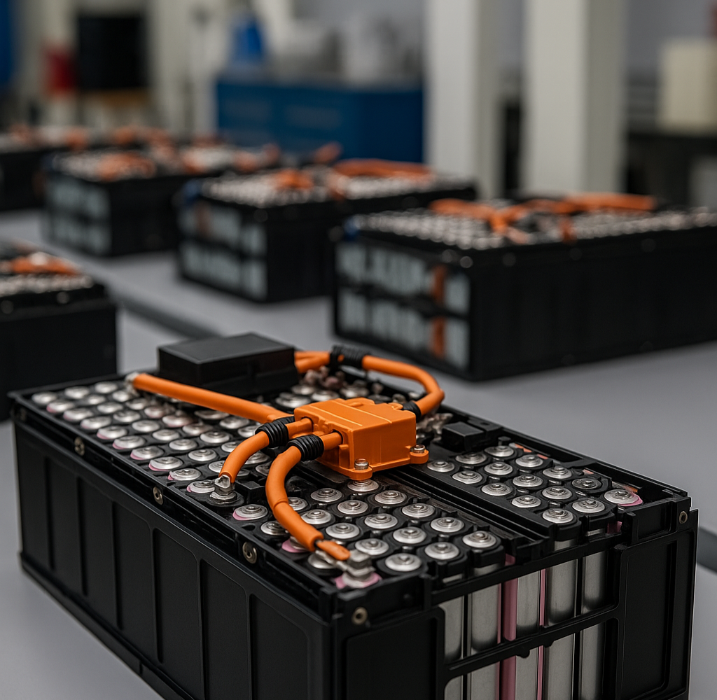 Lithium-ion battery pack on an assembly line
